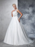 Ball Gown Sheer Neck Lace Sleeveless Long Net Wedding Dresses Bridal Gowns
