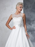 Ball Gown Sheer Neck Lace Sleeveless Long Net Wedding Dresses Bridal Gowns