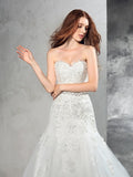 Sheath/Column Sweetheart Applique Sleeveless Long Satin Wedding Dresses Bridal Gowns