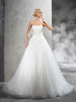 Ball Gown Strapless Applique Sleeveless Long Satin Wedding Dresses Bridal Gowns