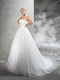 Ball Gown Strapless Applique Sleeveless Long Satin Wedding Dresses Bridal Gowns