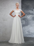 A-Linie/Princess-Linie Sheer Neck Applikationen Kurze Ärmel Lange Chiffon Brautkleider