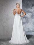 A-Line/Princess V-neck Beading Sleeveless Long Chiffon Wedding Dresses Bridal Gowns