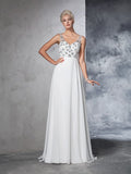 A-Line/Princess V-neck Beading Sleeveless Long Chiffon Wedding Dresses Bridal Gowns