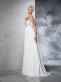 A-Line/Princess V-neck Beading Sleeveless Long Chiffon Wedding Dresses Bridal Gowns