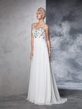 A-Line/Princess V-neck Beading Sleeveless Long Chiffon Wedding Dresses Bridal Gowns