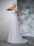 A-Line/Princess Sweetheart Beading Sleeveless Long Chiffon Wedding Dresses Bridal Gowns