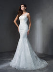 Trumpet/Mermaid Scoop Applique Sleeveless Long Lace Wedding Dresses Bridal Gowns