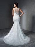 Trumpet/Mermaid Scoop Applique Sleeveless Long Lace Wedding Dresses Bridal Gowns