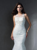 Trumpet/Mermaid Scoop Applique Sleeveless Long Lace Wedding Dresses Bridal Gowns