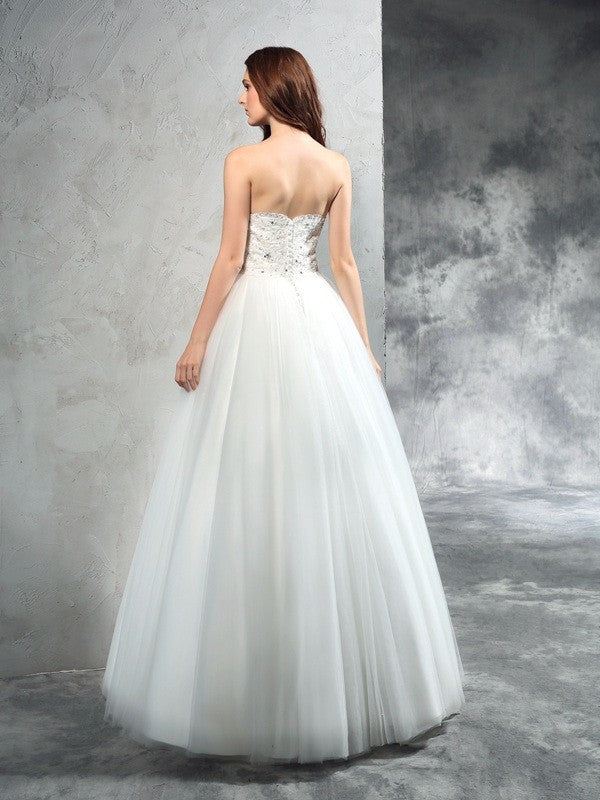 A-Line/Princess Sweetheart Beading Sleeveless Long Net Wedding Dresses Bridal Gowns - White / Custom Size A-Line/Princess Sweetheart Beading Sleeveless Long Net Wedding Dresses Bridal Gowns - White / Custom Size