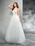 A-Line/Princess Sweetheart Beading Sleeveless Long Net Wedding Dresses Bridal Gowns