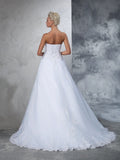 Ball Gown Strapless Applique Sleeveless Long Net Wedding Dresses Bridal Gowns