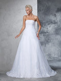 Ball Gown Strapless Applique Sleeveless Long Net Wedding Dresses Bridal Gowns