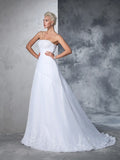 Ball Gown Strapless Applique Sleeveless Long Net Wedding Dresses Bridal Gowns