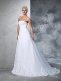 Ball Gown Strapless Applique Sleeveless Long Net Wedding Dresses Bridal Gowns