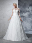 Ball Gown Jewel Lace Long Sleeves Long Lace Wedding Dresses Bridal Gowns