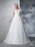 Ball Gown Jewel Lace Long Sleeves Long Lace Wedding Dresses Bridal Gowns