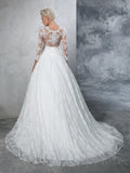 Ball Gown Jewel Lace Long Sleeves Long Lace Wedding Dresses Bridal Gowns