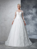 Ball Gown Jewel Lace Long Sleeves Long Lace Wedding Dresses Bridal Gowns