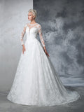 Ball Gown Jewel Lace Long Sleeves Long Lace Wedding Dresses Bridal Gowns