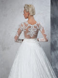 Ball Gown Jewel Lace Long Sleeves Long Lace Wedding Dresses Bridal Gowns