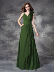 A-line/Princess V-neck Hand-Made Flower Sleeveless Long Chiffon Bridesmaid Dresses Evening Prom Dress