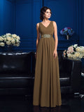Vestidos de gasa largos para madre de la novia, corte A/princesa, escote en V, plisados, sin mangas