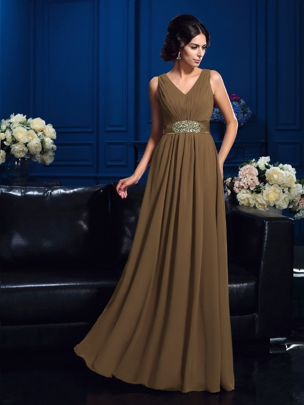 Vestidos de gasa largos para madre de la novia, corte A/princesa, escote en V, plisados, sin mangas