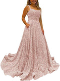Kingbridal Gowns Spaghetti Straps Prom Dresses Long for Women 2026 A Line Sequin Satin Formal Evening Party Ball Gowns with Slit