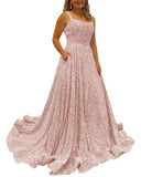 Kingbridal Gowns Spaghetti Straps Prom Dresses Long for Women 2026 A Line Sequin Satin Formal Evening Party Ball Gowns with Slit