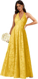 Floral Lace Bridesmaid Dresses for Women Long V Neck A-Line Open Back Halter Formal Evening Gown