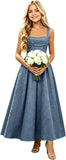 Girls Floral Satin Jacquard Junior Bridesmaid Dresses Long Ruched Flower Girl Dress for Wedding