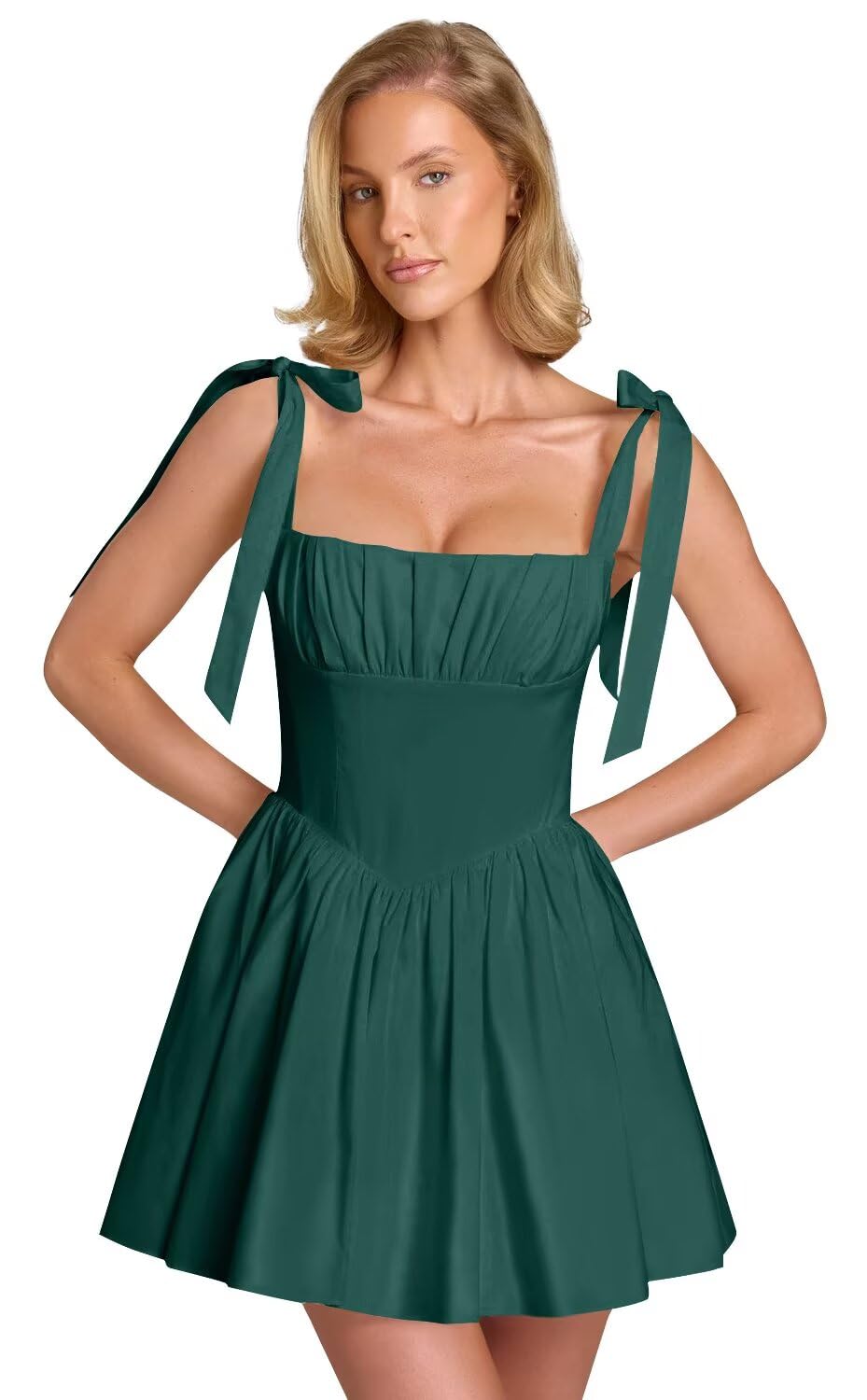 Spaghetti Straps Homecoming Dresses for Teens Satin A-line Short Prom Dress Pleated Cocktail Gowns with Pockets
