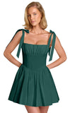 Spaghetti Straps Homecoming Dresses for Teens Satin A-line Short Prom Dress Pleated Cocktail Gowns with Pockets