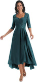 Women's Tea Length Mother of The Bride Dresses for Wedding Short Sleeves Lace Applique Formal Evening Prom Gowns
