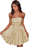 Short Satin A-Line Ruched Homecoming Dresses for Teens Strapless Ruched Mini Formal Cocktail Party Dress
