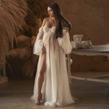 Kingbridal Pearl Tulle Maternity Dress for Photoshoot Long Puffy Sleeve Pregnancy Gown