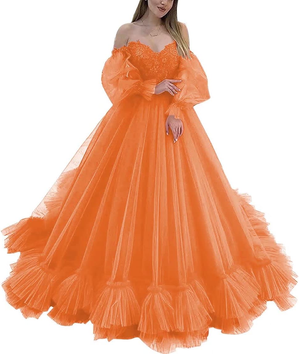 Off Shoulder Lace Appliques Ball Gown Quinceanera Dresses Long Sleeve Wedding Dress Bridal Gowns
