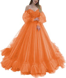 Off Shoulder Lace Appliques Ball Gown Quinceanera Dresses Long Sleeve Wedding Dress Bridal Gowns