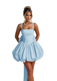 Puffy Satin Homecoming Dresses Mini A-line Short Prom Dress with Bow Cocktail Party Gown