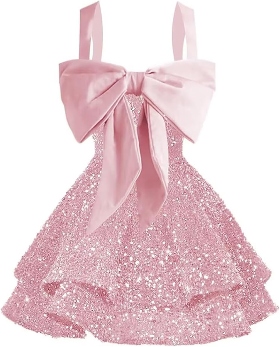 Sparkly Tiered Sequin Flower Girl Dress Spaghetti Straps Short Birthday Pageant Formal Mini Dresses