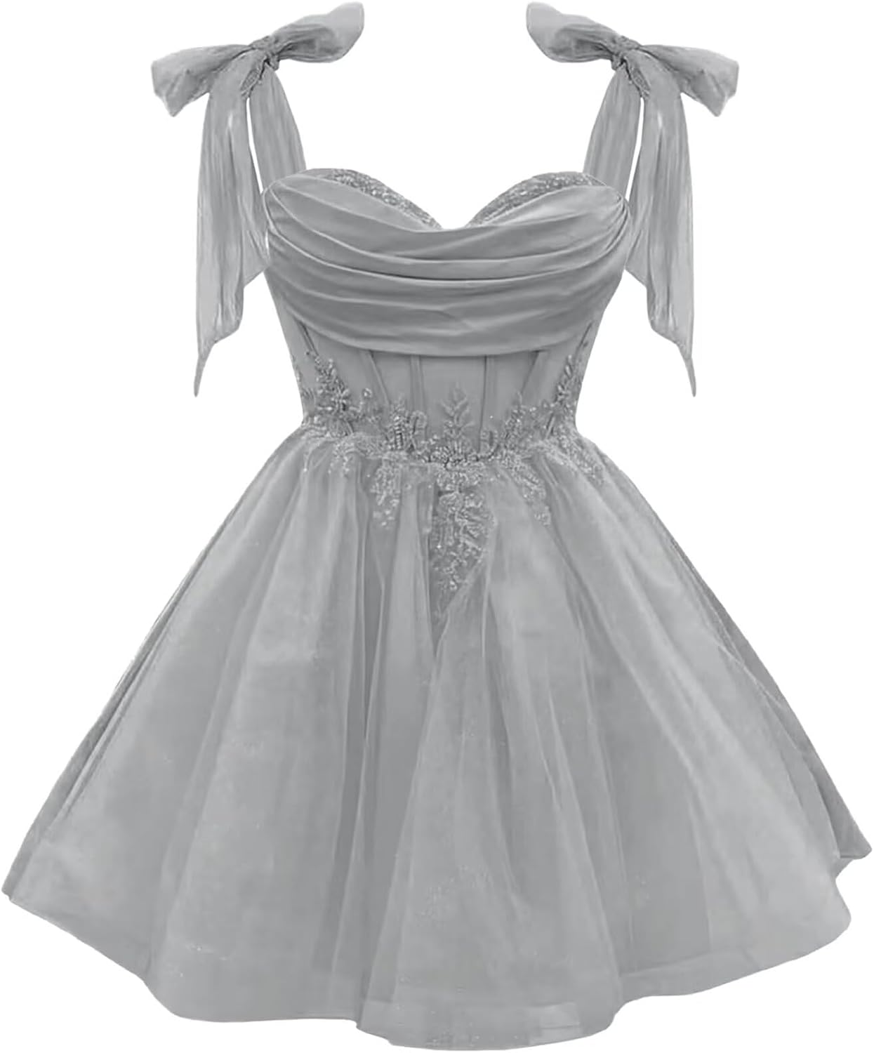 Tulle Short Homecoming Dress for Teens Sparkly Lace DAMA Dresses for Quinceanera Spaghetti Straps Bow Prom Gown