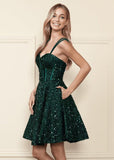 Kingbridal Gowns Sparkly Sequin Homecoming Dresses for Teens 2027 Flowy Spaghetti Straps A-Line Short Formal Prom Dress with Pockets