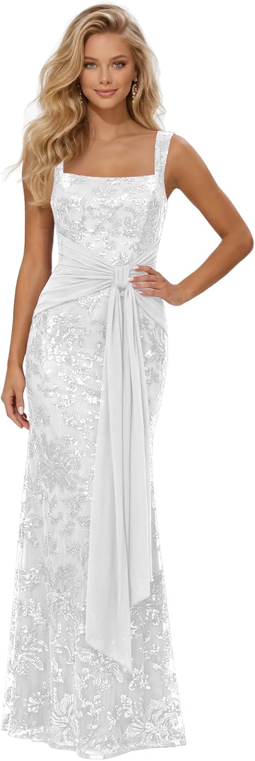 Lace Sequin Spaghetti Straps Prom Dress Long Ball Gown 2026 Mermaid Front Tie Backless Formal Evening Gowns