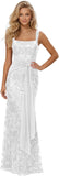 Lace Sequin Spaghetti Straps Prom Dress Long Ball Gown 2026 Mermaid Front Tie Backless Formal Evening Gowns