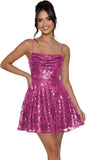Sequin Prom Dresses 2026 for Teens Spaghetti Straps Cowl Neck Short Cocktail Party Dress