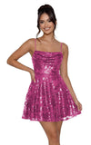 Sequin Prom Dresses 2026 for Teens Spaghetti Straps Cowl Neck Short Cocktail Party Dress