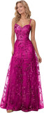 Spaghetti Strap Sparkly Prom Dress for Women Long Tulle Formal Dress Laces Evening Party Gown