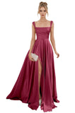 Spaghetti Straps Satin Bridesmaid Dresses for Women Long A-Line Square Neck Formal Evening Party Gown with Slit